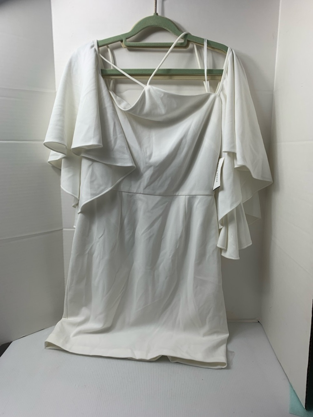 One-Shoulder White Ruffle Sleeve Dress